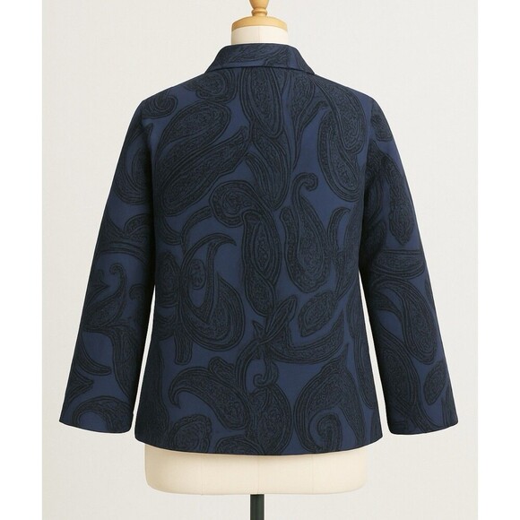 Chico’s Zenergy Women’s XL Blue Black Paisley Flocked Jacket Coat Fall - Picture 3 of 6